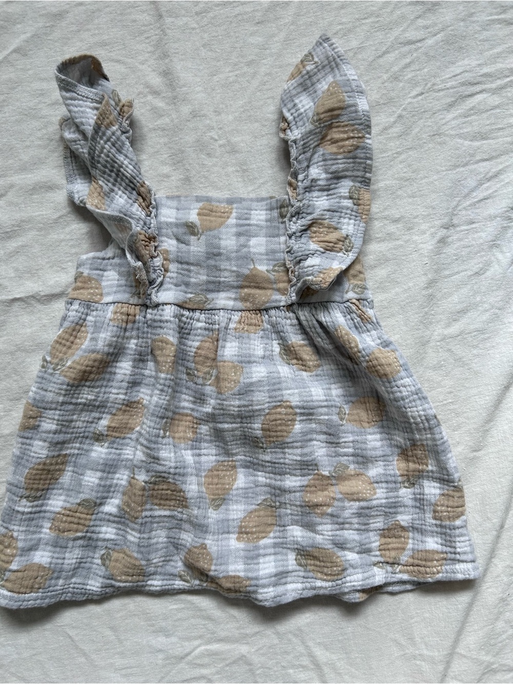 Girls' Ruffle Strap Casual Dress in Beige Leaf Print